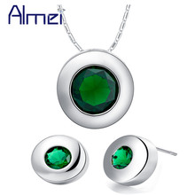 Almei 40% Off 2017 Sale Wedding Jewelry Sets for Woman Silver Color Women's Jewellery Set Blue Red Stone Necklace Earrings T424 2024 - buy cheap