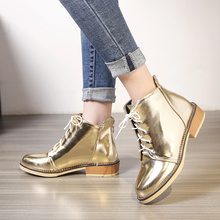 Casual Ankle Boots For Woman Autumn Spring Fashion Black Gold Silver Short Boots Women Low Heels Lace-up Winter Shoes Ladies 2024 - купить недорого