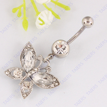 Belly button ring butterfly fashion lady body piercing jewelry Retail navel ring navel bar 14G 316L surgical steel bar 2024 - buy cheap