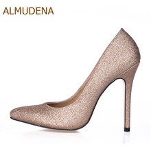 ALMUDENA High End Champagne Gold Bling Bling High Heel Pumps Slip On Stiletto Heels Dress Shoes Glittering Sequined Party Shoes 2024 - buy cheap