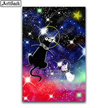 Nova chegada 5d pintura diamante gato estrelado quadrado completo 3d diamante bordado mosaico de cristal arte decoração para casa 2024 - compre barato