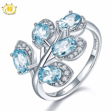 Hutang Natural Gemstone Sky Blue Topaz Rings Solid 925 Sterling Silver Leaf Ring Fine Jewelry Elegant Design for Women Gift New 2024 - купить недорого