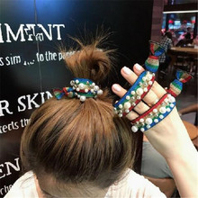 Cinta elástica coreana para el pelo para mujer, cinta elástica con cuentas de flores de pétalos, perlas, accesorios para el cabello, goma para adultos 2024 - compra barato