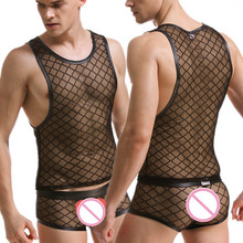 Ropa interior Sexy para hombre, traje de malla transparente con agujeros, para pasarela, club nocturno y club nocturno 2024 - compra barato