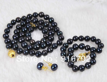 Akoya-collar de perlas cultivadas, conjunto de pendientes y pulsera, AA, negro,> 9mm, envío gratis 2024 - compra barato