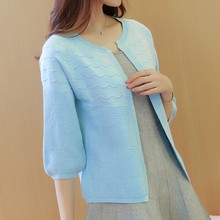 Cárdigan corto de punto para mujer, suéter tipo Poncho con cuello redondo, ropa de abrigo, top informal, primavera y verano 2024 - compra barato