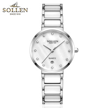 SOLLEN Luxury Quartz Watch Sports Women White Ceramic Wrist Watch Top Quality Lady Dress watches Waterproof relojes mujer 2019 2024 - buy cheap