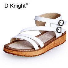 Sanglaide-zapatos de plataforma de piel auténtica para mujer, calzado informal de tacón alto de 2,8 CM, sandalias de Gladiador, talla grande 34-45 2024 - compra barato
