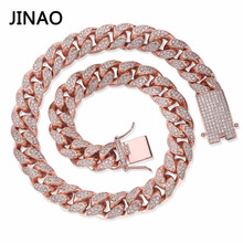 JINAO 14 мм цепочка со льдом из циркона Miami мужское кубинское ожерелье с звеньями медный чокер ювелирные изделия в стиле хип-хоп Золотое розовое золото 16-30'' 2024 - купить недорого