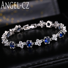 ANGELCZ Fashion Geometric Style Dark Blue Cubic Zircon Hand Inlay Silver Color Ladies Bracelet Jewelry With White CZ Stone AB049 2024 - buy cheap