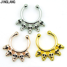 JINGLANG Brand New Fashion 3 Color Nose Rings Stainless Steel Septum Hoop Skull Fake Nose Rins Studs Body Jewelry 2024 - buy cheap