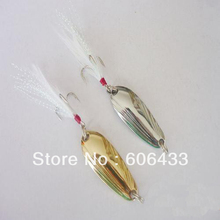10 Pieces Fishing Fish Spoon Lure Treble feather Hook Spinner baits golden color 8g 2024 - buy cheap