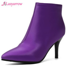 Lasyarrow Sexy Pointed Toe Thin High Heel Autumn Winter Women Boots  Zipper Fashion Black Purple Ankle Boots Size 32-46 J1027 2024 - buy cheap