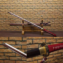 Japanese Tanto Samurai Sword Red Folded Steel Real Handmade Katana Full Tang Handle Blade Sharp Edge 2024 - buy cheap