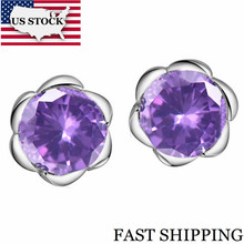 US STOCK Fashion Silver Color Earings Jewelry Women Flower Bijouterie Purple Crystal Stud Earrings Brincos Uloveido R282 2024 - buy cheap