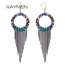 Kaymen brincos em forma de círculo, cristais com borla, cobre, preto, mulheres, brinco de gota, declaração dourada 2024 - compre barato
