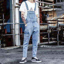 2020 New Bib Male Korean version of the Slim feet Denim Jumpsuit Male Nine points Retro Light tooling Suspenders Size M-XXL 2024 - buy cheap