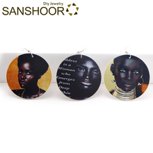 SANSHOOR Painted African Tropical Black Women Wood Drop Earrings Afro Ethnic Natural Hair Hiphop Jewelry For Lady's Gift 6Pairs 2024 - buy cheap