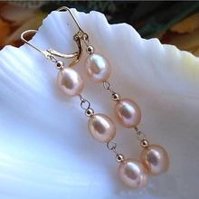 Pendientes colgantes de perlas naturales, aretes de perlas de agua dulce de arroz de Color rosa de 8-11mm, nuevo envío gratis 2024 - compra barato