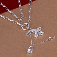 Wholesale silver plated Necklaces & Pendants,925 Jewelry silver,Cross Checkered Necklace SMTN023 2024 - buy cheap