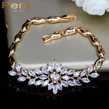 Pera Luxury Gold Color Clear White Rhinestone Bridal Wedding Jewelry CZ Big Cluster Flower Charm Bracelets For Bridesmaid B048 2024 - buy cheap