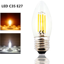 4 W 220 V LED C35 E27 Parafuso Base de Luz Filamento da Lâmpada Médio E27 LED de Vidro Transparente Forma Torpedo Lâmpada para E27 Luz Fixtrue iluminação 2024 - compre barato