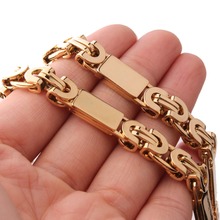 8mm Fashion 316L Stainless Steel Gold Jewelry Flat Byzantine Link Chain Mens Womens Necklace Or Bracelet Bangle 7-40" Wholesale 2024 - buy cheap
