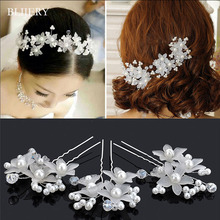 BLIJERY-Lote de 2 unidades de horquillas de flores blancas con perlas de cristal para mujer, accesorios para el cabello para novia y boda 2024 - compra barato