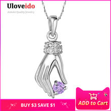 Crystal Bijouterie Silver Pendant Necklace Hand Pendants Fashion Necklaces Gifts for Women 2017 Purple Charms Uloveido N362 2024 - buy cheap