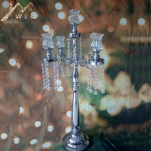 Серебряный канделябр с 5 головками, 85 см, подсвечник со стеклянными чашками для свечей, Свадебный декор с подвесками с изысканным дизайном 2024 - купить недорого