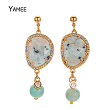 Fashion Irregular Green Semi-Precious Stone Dangle Earring Pave Cubic Zircon Gold Color Plated Drop Earrings For Women Jewelry 2024 - buy cheap