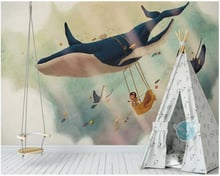 Customized kids bedroom wallpaper, creative sky whale murals for living room sofa background home decor papeles de paredes 2024 - buy cheap