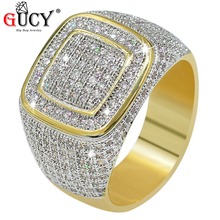 GUCY Hip Hop Ring All Iced Out alta calidad Micro pavé pedrería CZ anillos mujeres y hombres anillo de oro para el amor, regalo, fiesta 2024 - compra barato