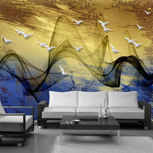 Decorative wallpaper series abstract artistic conception abstract lines flying birds golden fresco background wall 2024 - buy cheap