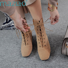 Female Shoe Suede Side Zipper Cross Straps Short Plush Square Heel Plus Size Women Shoes Winter Boots MAZIAO 2024 - buy cheap