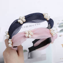 Haimeikang Navy Blue Pearly Floral Mesh Hairbands Lace Rhinestone Women Headband Korean Style Hair Accessories Summer Headwear 2024 - buy cheap