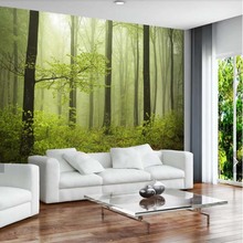 Papel de parede com estampa 3d, decoração para parede de restaurante e sala de estar, com impressão hd, árvore e floresta verde 2024 - compre barato