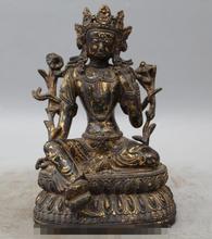 S03138   9" Tibet Tibetan Buddhism Bronze Gilt homelike Green Tara Goddess Buddha Statue 2024 - buy cheap