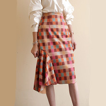 Free Shipping 2021 New Fashion Plaid Elegant Knee Length Women Skirts Pencil S-2XL High Waist Spring And Autumn Suede Skirts 2024 - buy cheap