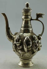 Vaso de chá tibetano decorado à mão antiga, dragão prateado 8 instrumento chinês elaborado decorado 2024 - compre barato