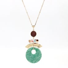 Fashion Alloy Arc Wooden Charms Green Stone Pendant Long Chain Sweater Necklace Geometric Accessories Body Jewelry 2024 - buy cheap