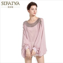 SIPAIYA Fashion Design Women Chiffon Long Shirts Blouses Batwing Sleeve 2019 New Arrival Summer Lady Solid Beading Shirt Tops 2024 - buy cheap