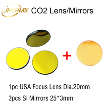 Jhchmx 1 pçs eua lente de foco co2 dia20mm fl50.8/63.5/101.6mm + 3pcs si espelhos 25*3mm para máquinas de gravação a laser co2 corte 2024 - compre barato