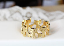 Anel de gatinho fofo, anel de animais de cabeça para a cauda para mulheres, anéis antigos banhados a prata 2024 - compre barato