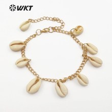 WT-B423 WKT Nautral cowrie shells bracelet with gold/silver color chain 2018 new style wholesale 10pcs/lot popular women jewelry 2024 - buy cheap