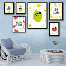 Arte moderno Kawaii bonita fruta de dibujo animado sin marco cuadro de pared acuarela póster de impresiones de lienzo pintura de decoración del hogar para la sala de estar 2024 - compra barato