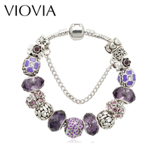 VIOVIA  Murano Glass Beads Bracelet For Women Antique Silver Color Purple Crystal Beads Bracelet Fashion Jewelry B15321 2024 - buy cheap