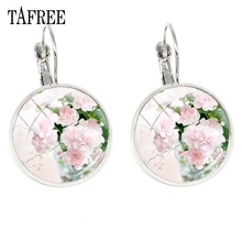 TAFREE Fresh Carnation Clip Earrings Glass Cabochon Handmade Flower Art Picture Silver Color New Fashion Friendship Jewelry KL31 2024 - buy cheap