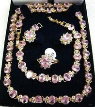 Hot sale Beautiful pink crystal necklace bracelet earring ring set 2024 - buy cheap