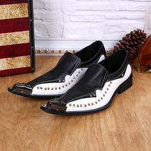 Zapatos de hombre de vestir formal black white spiked steel pointed toe dress loafers shoes male men wedding office oxford shoes 2024 - buy cheap